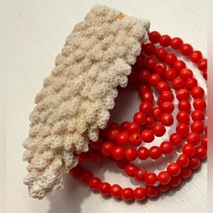 Red Coral Beaded Necklace + Large White Coral Pendant
